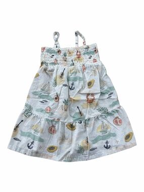 Little Co. Size 3T Linen Blend Smocked Top Beach Ocean Vacation Print Tank Dress
